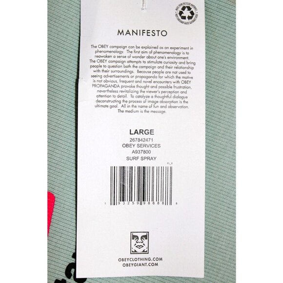 nwt OBEY Services Graphic Stevie Baby Tee in Surf Spray - Size L - Picture 9 of 14